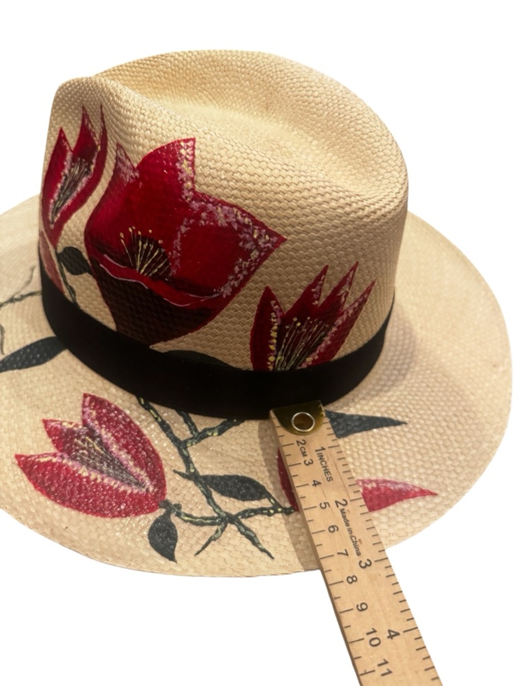 Hannia Char Cala Flower Hat – Bold Red Calla Lily Toquilla Straw Panama - Picture 4 of 9